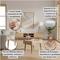 Puff Banco Estofado Capitonê Bege com Pés de Madeira - Assento Decorativo Versátil para Sala, Quarto e Hall - imagem 4