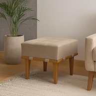 Puff Quadrado em Linho com Pés de Madeira Maciça 43cm - Estilo e Conforto Moderno - imagem 3