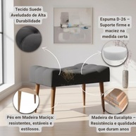 Puff Banco Estofado Capitonê Cinza Escuro com Pés de Madeira - Assento Decorativo Versátil para Sala, Quarto e Hall - imagem 4
