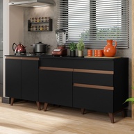 Kit com 2 Balcões de Cozinha Madesa Reims 4 Portas 1 Gaveta em Preto - Moderno e Funcional - imagem 1
