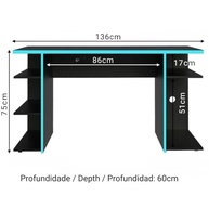 Mesa de Computador Gamer Madesa 9409 - Design Moderno Preto/Azul com 5 Prateleiras - imagem 3