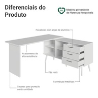 Escrivaninha Penteadeira de Canto com 3 Gavetas em Branco - Design Inteligente Madesa - imagem 5