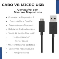 Cabo USB V8 Micro 1.8m: Carregamento Rápido e Transferência Estável para PS4, Xbox, Celulares e Mais - imagem 5
