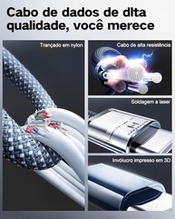 Cabo USB-C 2m 60W Nylon Reforçado: Carregamento Turbo para iPhone 15/16, Samsung, MacBook e Mais! - imagem 3
