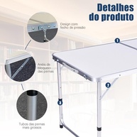 Mesa Dobrável em Maleta Portátil 120x60x70cm - Alumínio Resistente para Camping, Cozinha e Área Externa - imagem 4