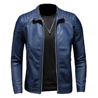 Jaqueta masculina para motociclista primavera e outono, casual, lisa, de poliuretano, jaqueta masculina de couro - imagem 1