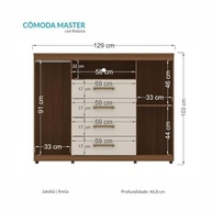 Cômoda Master 2P+4G+1Nicho com Rodízios Jatobá/Areia - Organize seu Quarto com Estilo - imagem 3