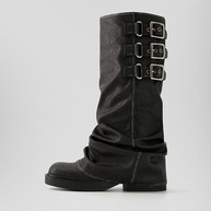 MAVMAX Botas Femininas De Cano Alto Estilo Slouchy - Motociclista Casuais Com Bico Redondo E Plataforma Dobrável, Salto Baixo Grosso Fivela Preta Us8 - imagem 4