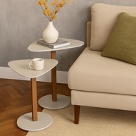 Kit Mesas Laterais Triangulares em MDF Off White - Design Orgânico Moderno para Sala e Escritório - imagem 1