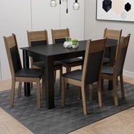 Conjunto de Jantar Medelin 6 Cadeiras Madesa com Mesa em Madeira Rustic Preta - imagem 2