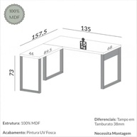 Mesa de Escritório de Canto 135x158cm em MDF Off White com Freijó - Design Moderno e Funcional - imagem 2