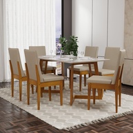 Conjunto Mesa Califórnia com Vidro e 6 Cadeiras Dakota Cerejeira - Design Moderno em Madeira Maciça - imagem 1