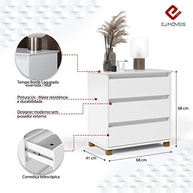 Mini Cômoda Criado Mudo Mesa de Cabeceira com 3 Gavetas em Madeira Branca - Design Moderno e Funcional - imagem 4