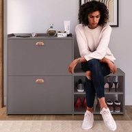 Sapateira com Banco Moderna 2 Gavetas Basculantes - Organize até 18 Pares com Estilo (Cinza Pérola) - imagem 4