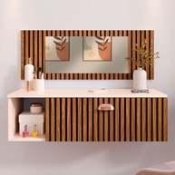 Penteadeira Suspensa com Espelho e Gaveta – Moderna e Funcional para Quarto, Camarim ou Salão de Beleza (Off White/Ripado) - imagem 1