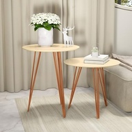 Conjunto de 2 Mesinhas Laterais Redondas com Pés de Ferro - Design Moderno para Sala e Cômodo - imagem 5