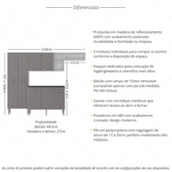 Armário de Cozinha Moderno 228cm com Balcão - Design Branco/Laca Fumê - imagem 3