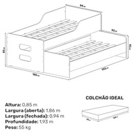 Bicama Solteiro com 2 Colchões D33, Design Moderno, Cama Auxiliar Retrátil - imagem 3