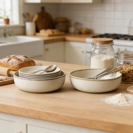 Jogo de Pratos de Porcelana Moderno 19cm - 6 Peças Bege com Bowls Rasos - imagem 5