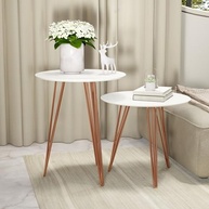 Conjunto com 2 Mesinhas Laterais Redondas com Pés de Ferro - Design Moderno para Sala e Cômodos - imagem 5