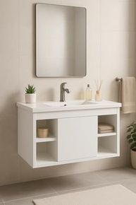 Conjunto Gabinete Cuba E Espelheira Para Banheiro Completo Com Nichos Porta Espelho Branco Moderno - imagem 2