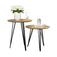 Conjunto 2 Mesinhas Laterais de Canto Redondas com Pés de Ferro - Design Moderno para Sala - imagem 1