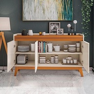 Buffet Aparador 3 Portas Ripado Astúrias 136cm - Design Moderno com Pés em Madeira Maciça - imagem 4