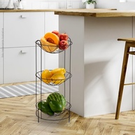 Fruteira Tripla Redonda com Rodízios 30cm - Design Moderno Preto Arthi - imagem 3
