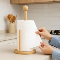 Porta Papel Toalha em Bambu Premium - Suporte Sustentável Moderno para Cozinha - imagem 3