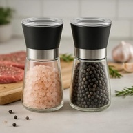 Kit 2 Moedores de Temperos em Vidro com Tampa Preto - Sal Grosso e Pimenta do Reino | Sistema Cerâmico Ajustável KOALAECOM® - imagem 3