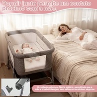 Berço Portátil 3 em 1 Moises Co-bed com 8 Alturas Ajustáveis, Mosquiteiro Semi-Blackout, Trocador e Cesto de Armazenamento - imagem 5