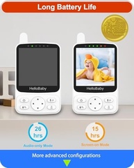HelloBaby Monitor Bebê 4" IPS | 29h Bateria, Visão Noturna, Áudio 2 Vias, Alcance 1000ft - imagem 3
