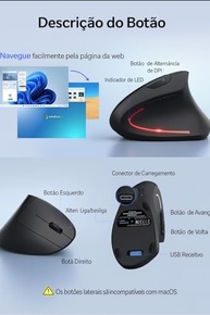 Mouse Vertical Ergonômico Bluetooth 2.4G Sem Fio 1600 DPI - Conforto e Saúde para Seus Pulsos - imagem 5