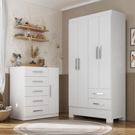 Quarto Infantil Completo com Guarda-Roupa 4 Portas e Cômoda Amy Espresso Móveis Branco - imagem 2