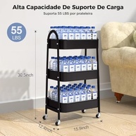 Carrinho Organizador Multiuso com Rodas e Travas - 3 Prateleiras Metálicas para Cozinha, Escritório e Garagem - imagem 3
