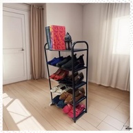 Sapateira Organizadora 5 Andares em Plástico e Metal | Prateleira Multiuso para Sapatos, Livros e Brinquedos (Preto) - imagem 2