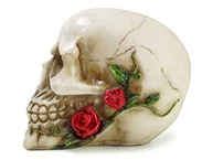 Crânio Caveira com Rosas na Boca - Decoração Temática em Resina Realista - imagem 5