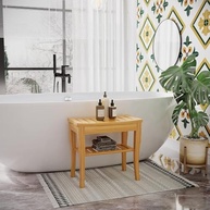 Banco de Bambu com Prateleira para Chuveiro 48x43cm - Segurança e Estilo no Banheiro - imagem 2