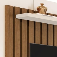 Painel Ripado para TV até 50" Lily com Prateleira - Design Moderno em Freijó e Off White - imagem 5