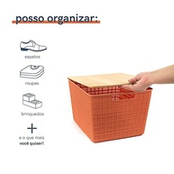 Oikos - Caixa Organizadora 18L com Tampa de Bambu Terracota - Organize com Estilo e Praticidade - imagem 5