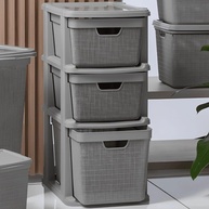 Gaveteiro Organizador Grande 3 Gavetas 15-15-22L em Plástico Resistente Juta RVS - Cinza - imagem 1