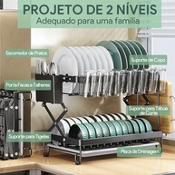 Escorredor de Louça com Porta Talheres - Organizador Preto para Cozinha Moderna - imagem 4