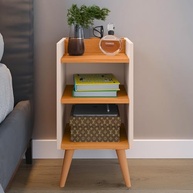 Conjunto de Mesas de Cabeceira Charme Retro com Nicho Organizador - 2 Unidades Off White e Cinamomo - imagem 3