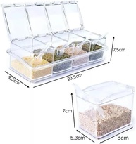 Organizador de Temperos Acrílico Crystal 4 Potes com Tampas e Base Antiderrapante – Porta Condimentos Transparente e Compacto com Colheres - imagem 4
