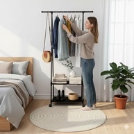 Arara Organizadora com Rodas – Cabideiro Multiuso com Prateleiras e Sapateira, Estrutura Metálica para Quarto e Closet - imagem 5