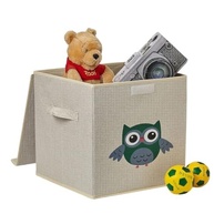 Caixa Organizadora Infantil com Tampa em Linho - Design Coruja e Animais | Baú Decorativo para Brinquedos - imagem 4