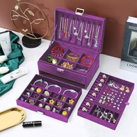 Caixa Organizadora de Joias em Veludo Roxo com Fechadura - Organize com Estilo e Segurança - imagem 3