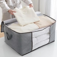 Kit com 2 Sacos Organizadores Porta Tudo para Guarda-Roupa em TNT Reforçado com Zíper e Visor - Cinza Premium - imagem 3