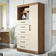 Cômoda 6 Gavetas com 1 Porta e 2 Nichos - Design Jatobá/Areia para Organizar com Estilo - imagem 1