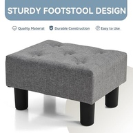 Poofzy Banqueta para os Pés Pequena em Linho Cinza - Otmoma Confortável com Pernas para Sala e Sofá - imagem 5
